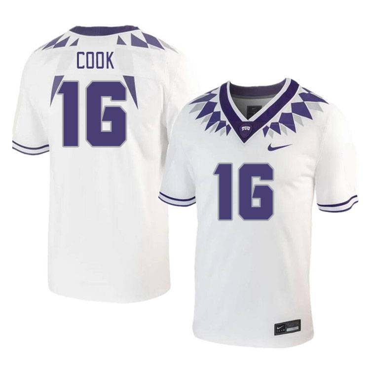 Men #16 Cam Cook TCU Horned Frogs 2023 College Footbal Jerseys Stitched-White - Click Image to Close